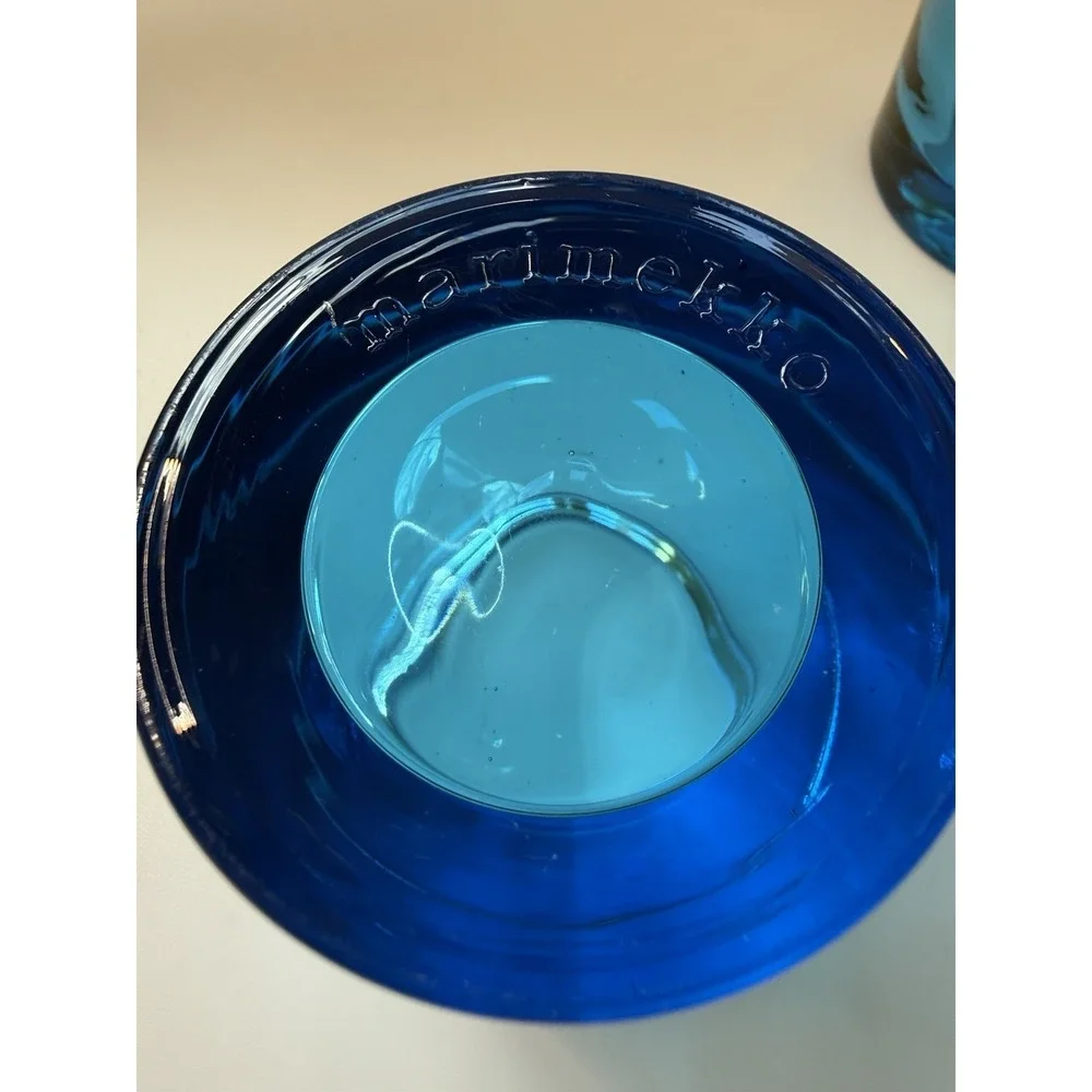Marimekko kivi blue art glass tealight votive candle holder Iittala Finland
